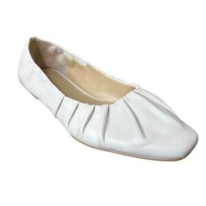 Marc Fisher Flats Size 8.5 LTD Bente White Leather Ruched Square Toe Ballet